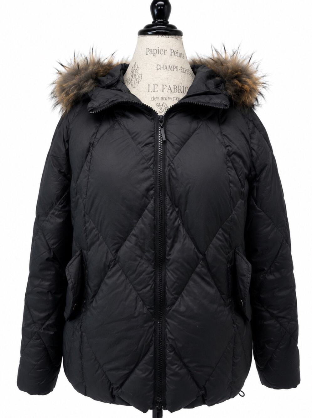 Berenice Black Puffer Women Jacket Faux Fur Trim Hood Zip Winter Coat Size 40